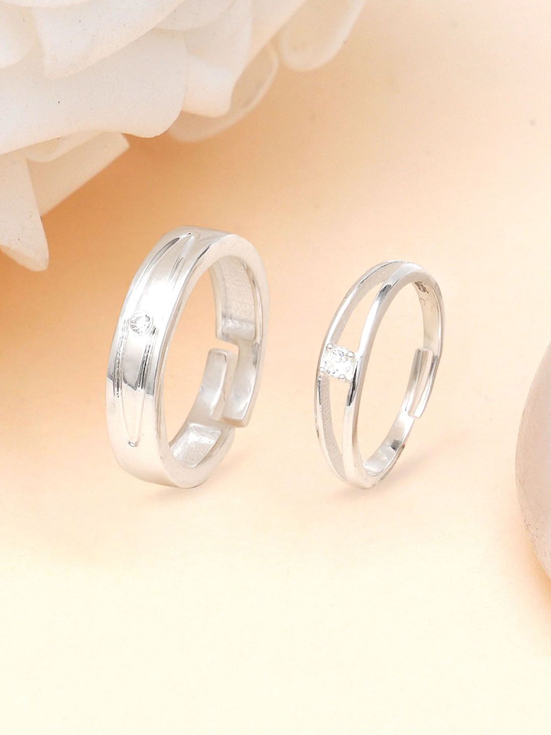 KUNUZ Silver-Plated Set Of 2 925 Sterling Silver Couple Rings Price in India