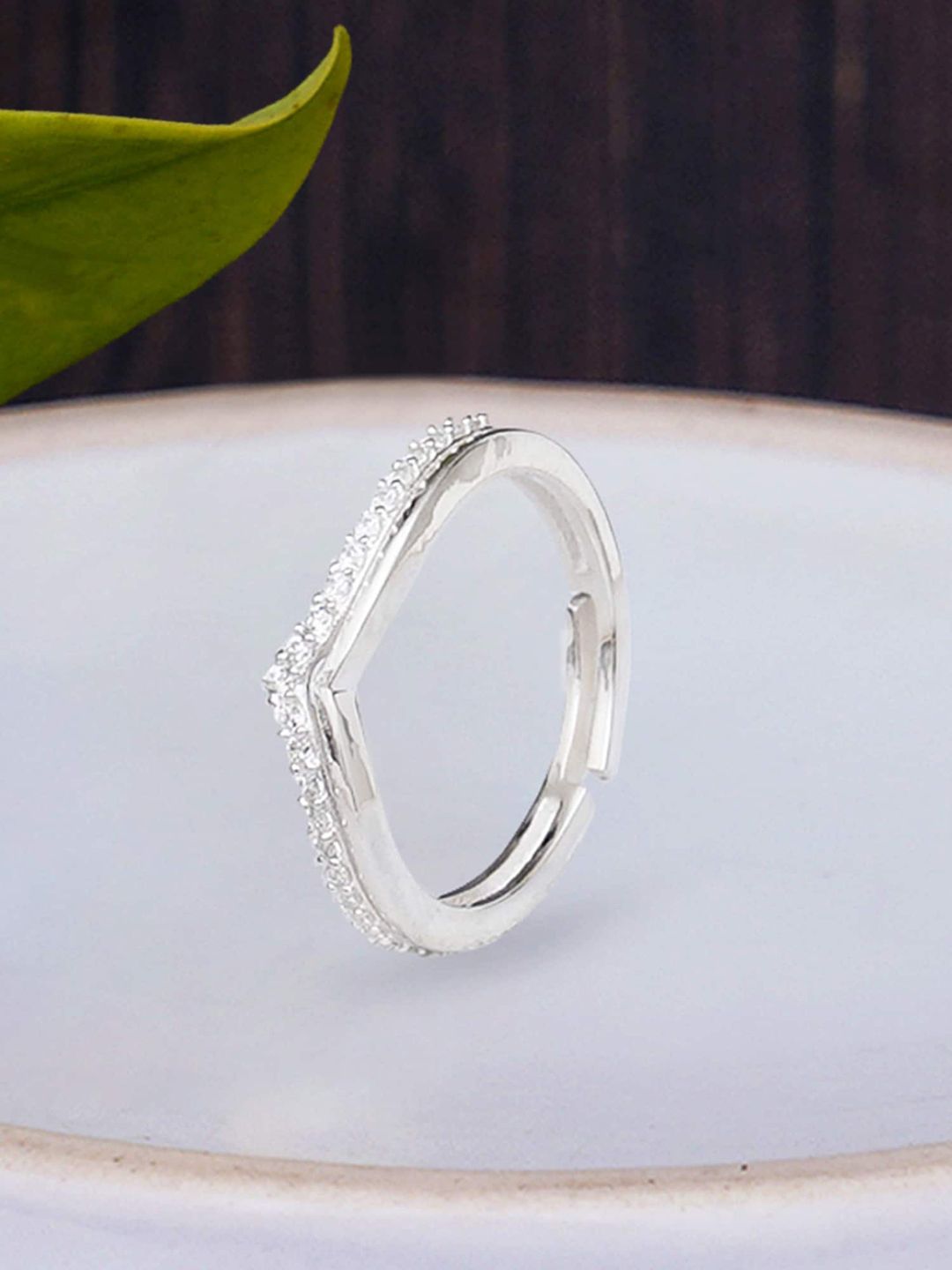 KUNUZ Silver-Plated White CZ-Studded Finger Ring Price in India