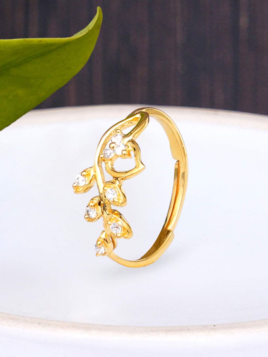 KUNUZ Gold-Plated White CZ-Studded Finger Ring Price in India