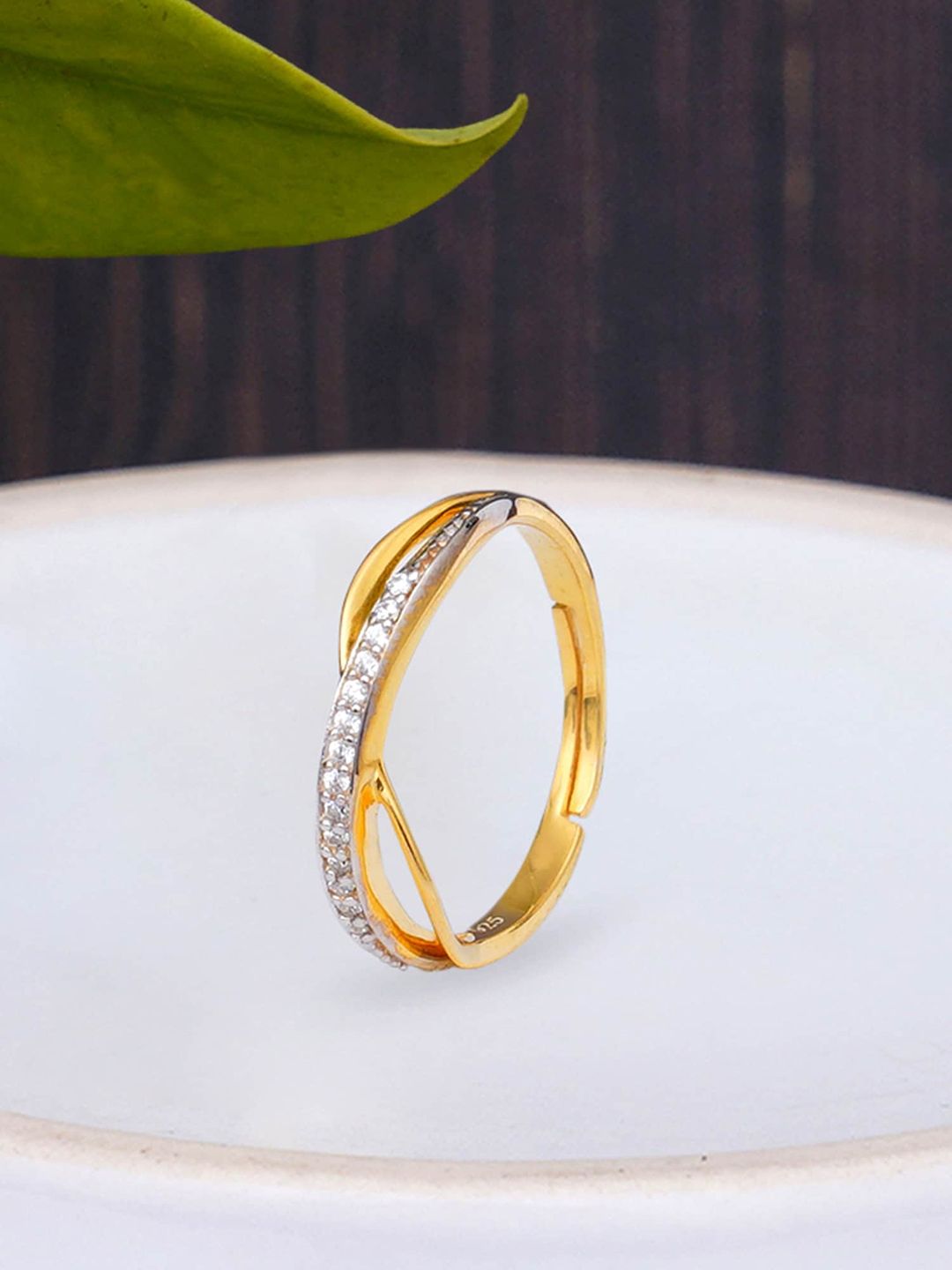 KUNUZ Gold-Plated White CZ-Studded Finger Ring Price in India