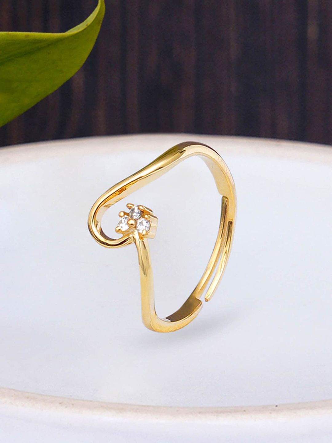 KUNUZ Gold-Plated CZ-Studded Finger Ring Price in India