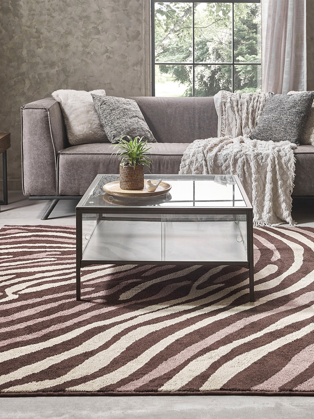 Trident Brown & Beige Striped Carpet Rug Price in India