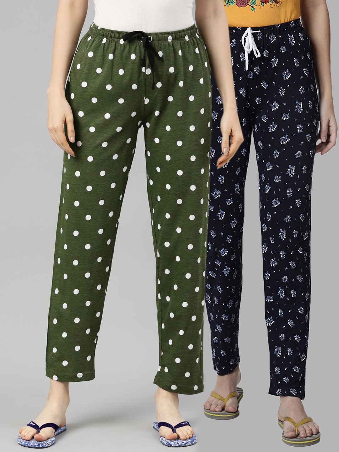 Kryptic Women Navy Blue & Green Pack Of 2 Cotton Pyjamas Price in India