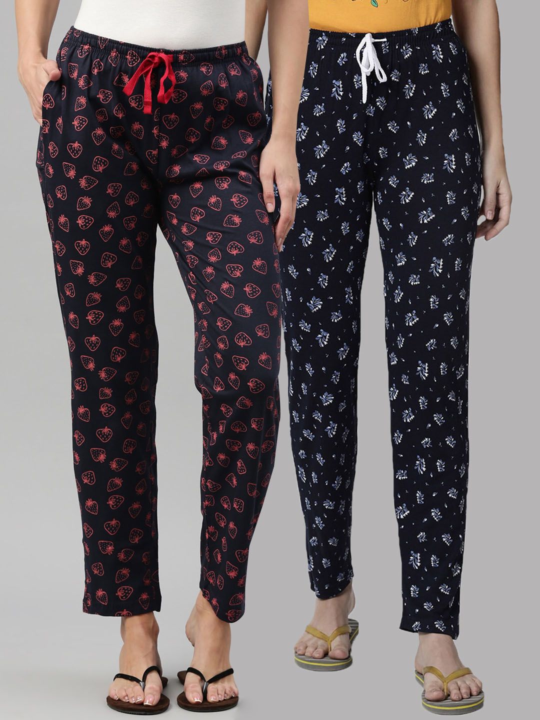 Kryptic Women Pack of 2 Navy Blue Printed Cotton Lounge Pants Price in India