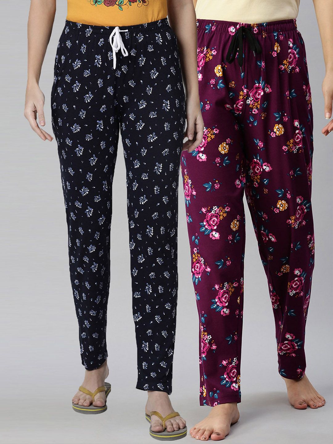 FashionRack Woman Pack of 2 Navy Blue & Maroon Lounge Pants Price in India