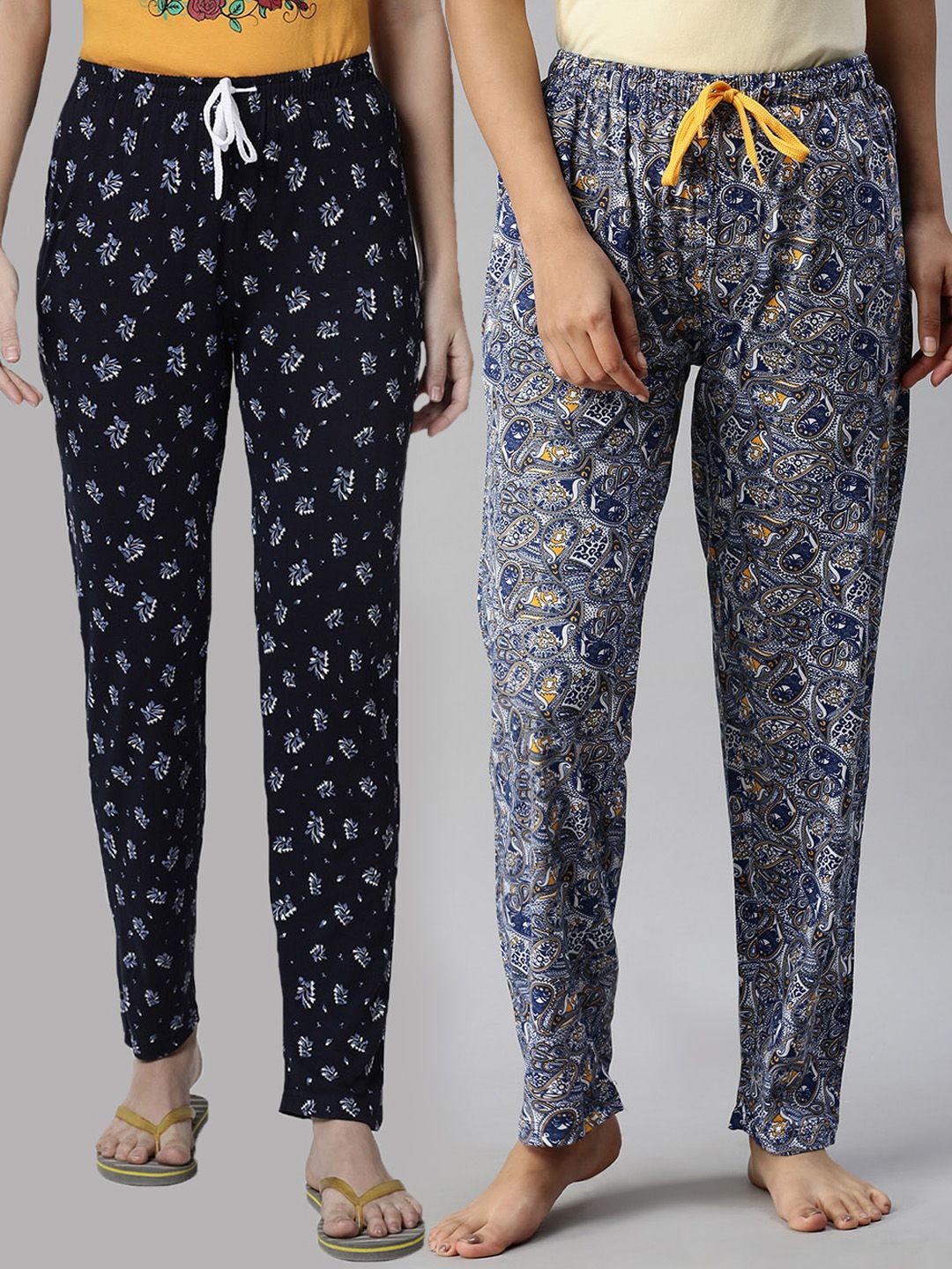 Kryptic Women Navy Blue Pack Of 2 Printed Pure Cotton Lounge Pants Price in India