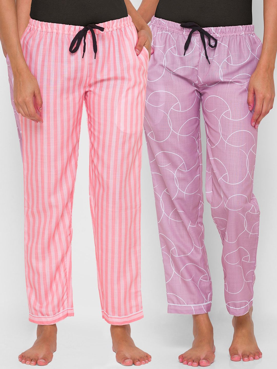 FashionRack Women Pack of 2 Pink Printed Lounge Pants Price in India