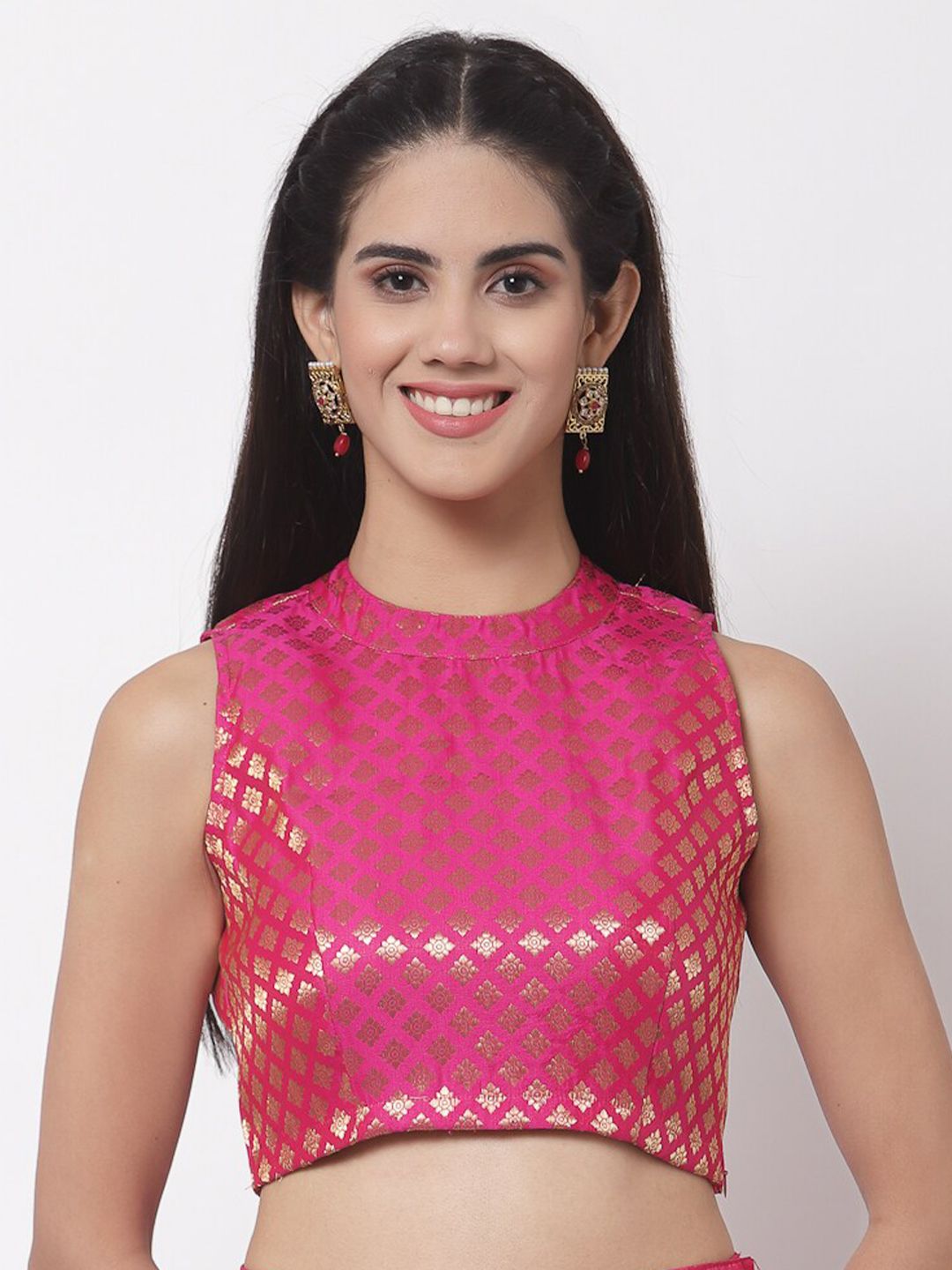 studio rasa Pink Woven Design Brocade Crop Top