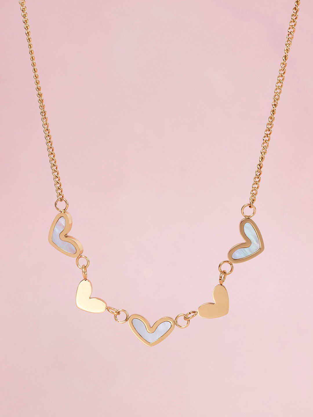 Mikoto by FableStreet Gold-Toned & Sea Green Gold-Plated Rows Of Heart Enamelled Necklace Price in India