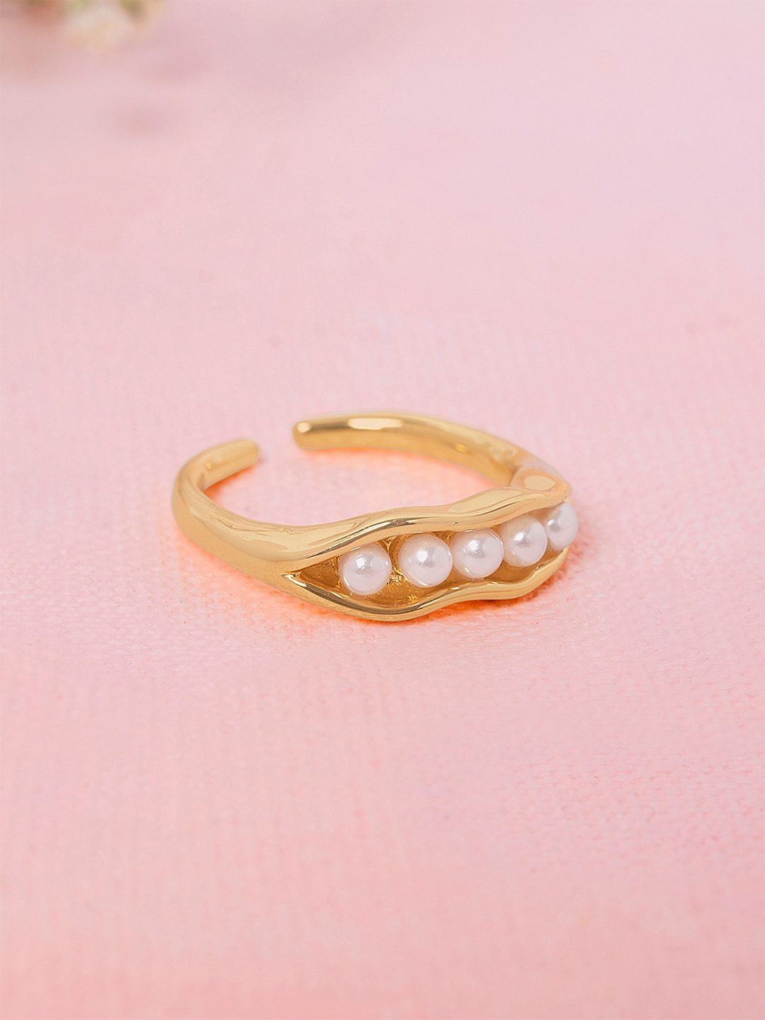 Mikoto by FableStreet Women Gold-Plated White Pearl-Studded Finger Ring Price in India