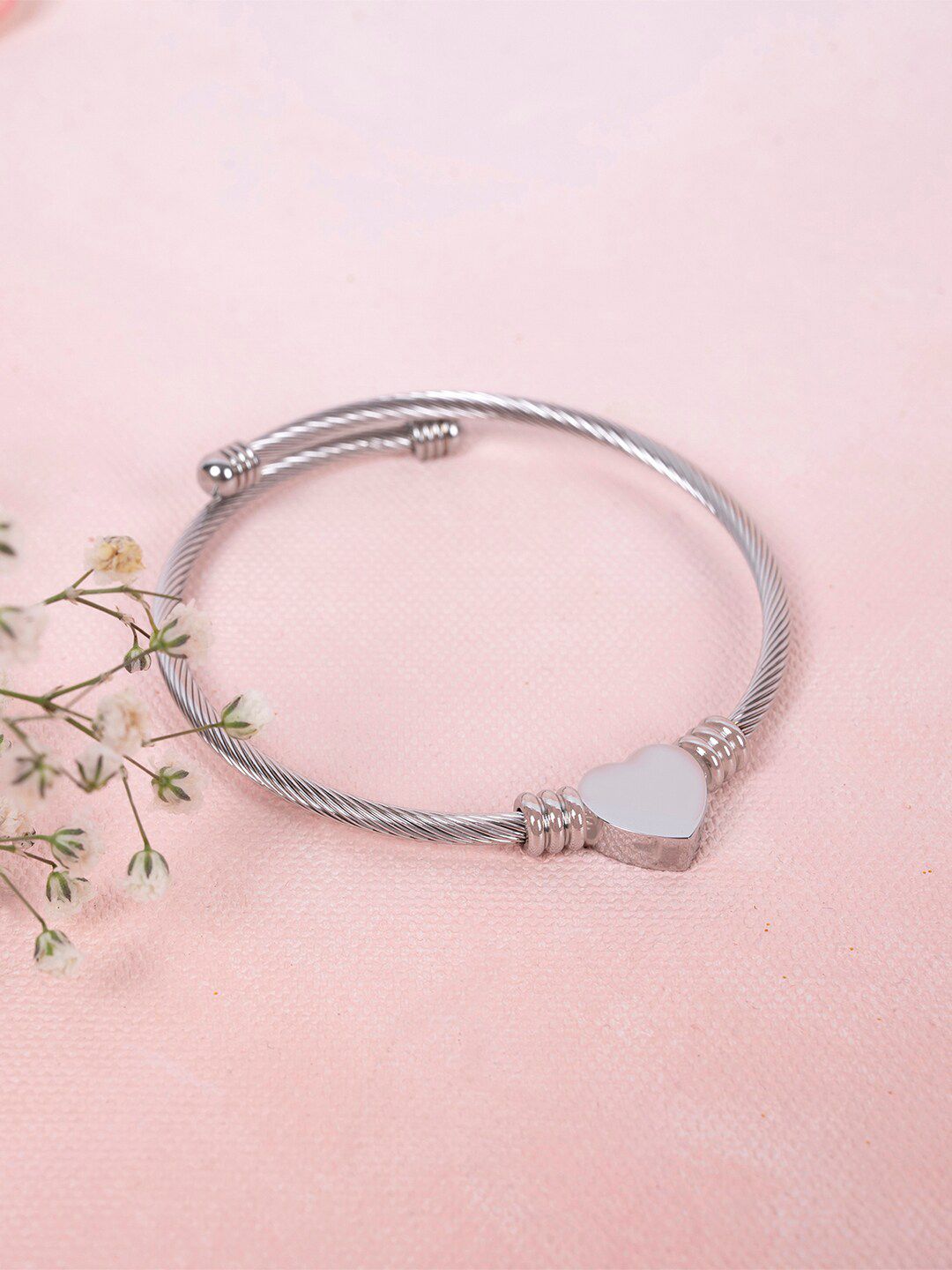 Mikoto by FableStreet Women Silver-Toned Silver-Plated Heart Cuff Bracelet Price in India