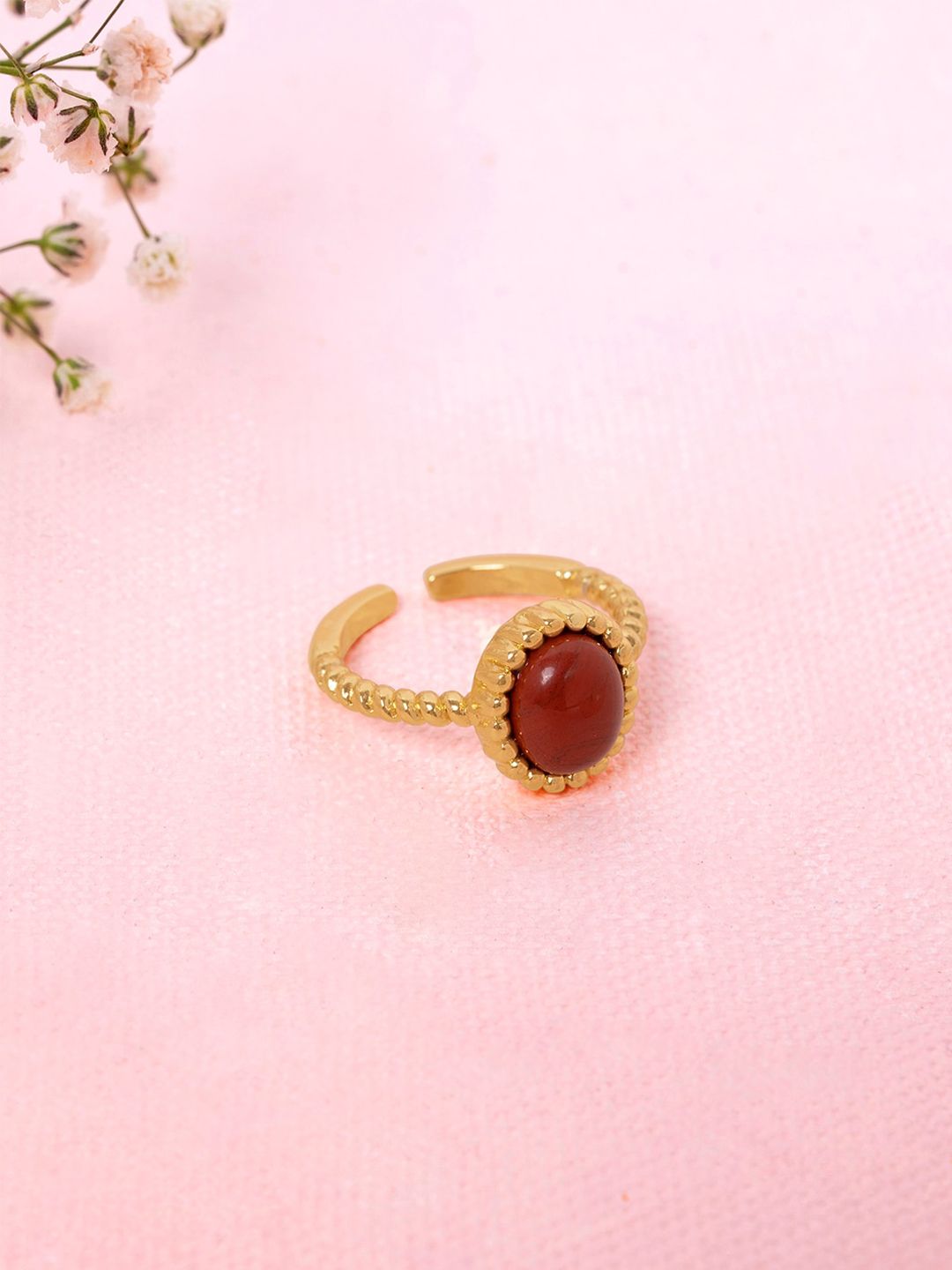 Mikoto by FableStreet Sterling Silver Gold Plated Red Stone-Studded Ring Price in India