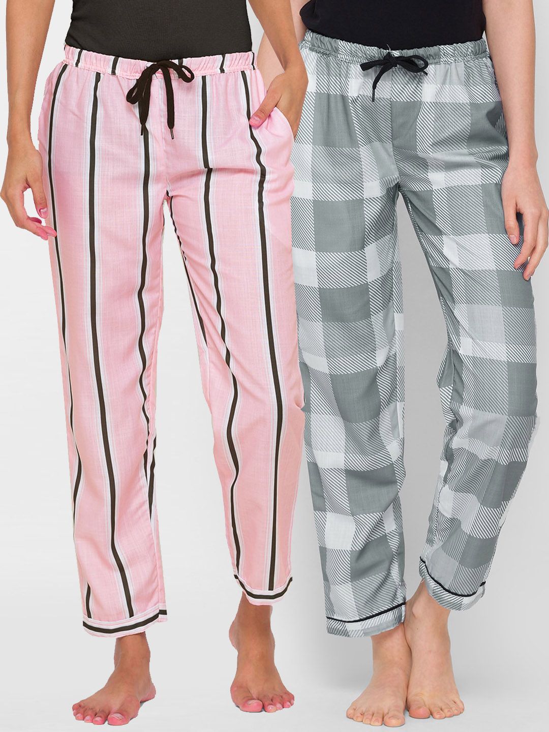 FashionRack Women Pack of 2 Pink & Grey Printed Lounge Pants Price in India