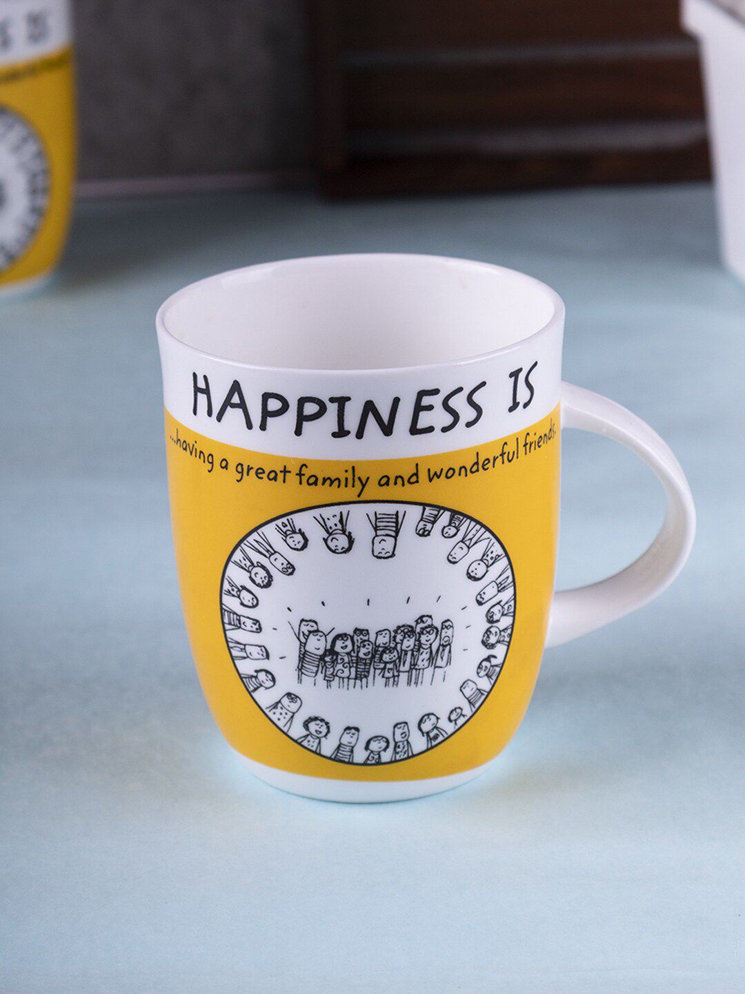 MARKET99 Set Of 4 Yellow & White Text or Slogans Printed Ceramic Glossy Coffee Mug Price in India
