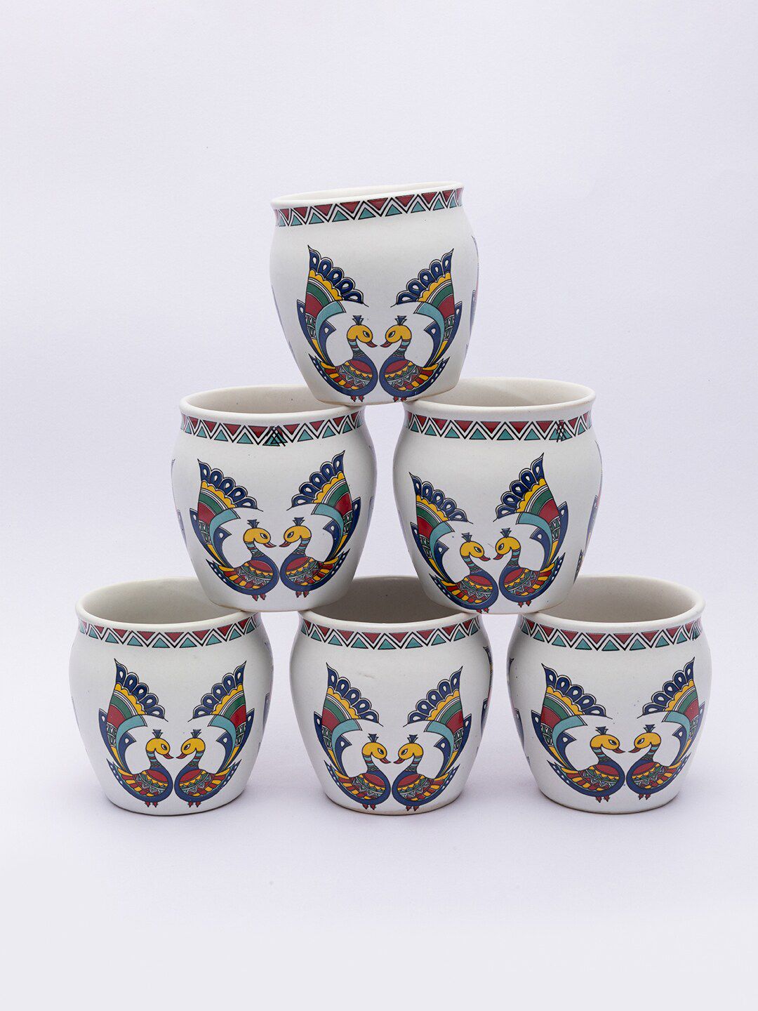 MARKET99 White & Multicoloured Printed Set of 6 Ceramic Cups Price in India