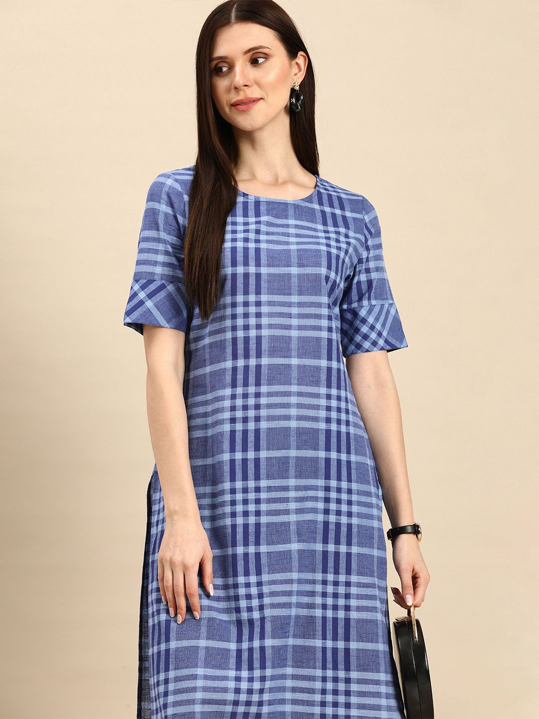 Anouk Women Blue Printed Pure Cotton Kurta Price in India