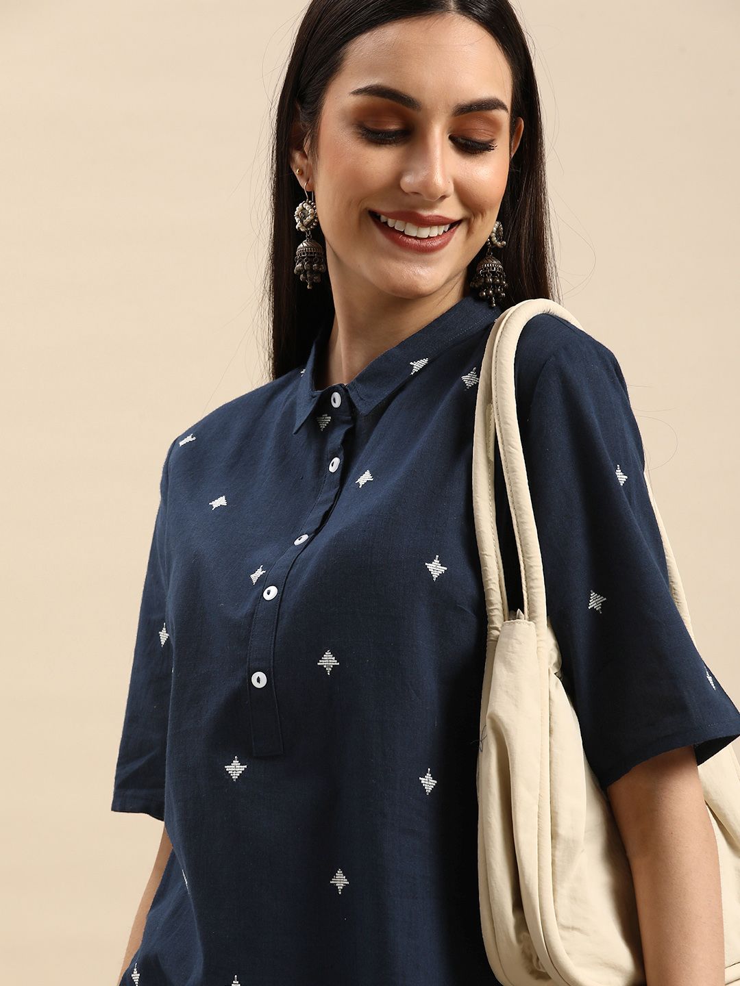 Anouk Women Blue & White Embroidered Kurta Price in India