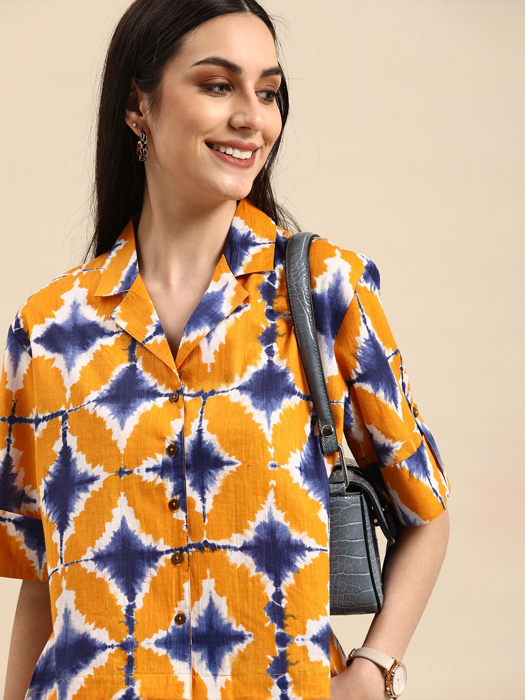 Anouk Yellow Tie and Dye Print Shirt Style Top Price in India
