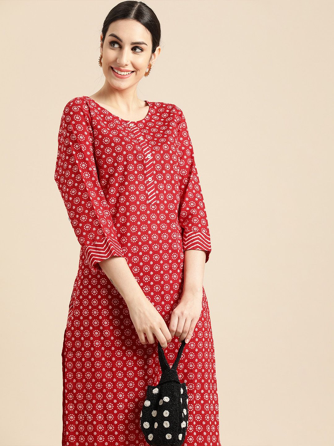 Anouk Women Red Ethnic Motifs Printed Kurta Price in India