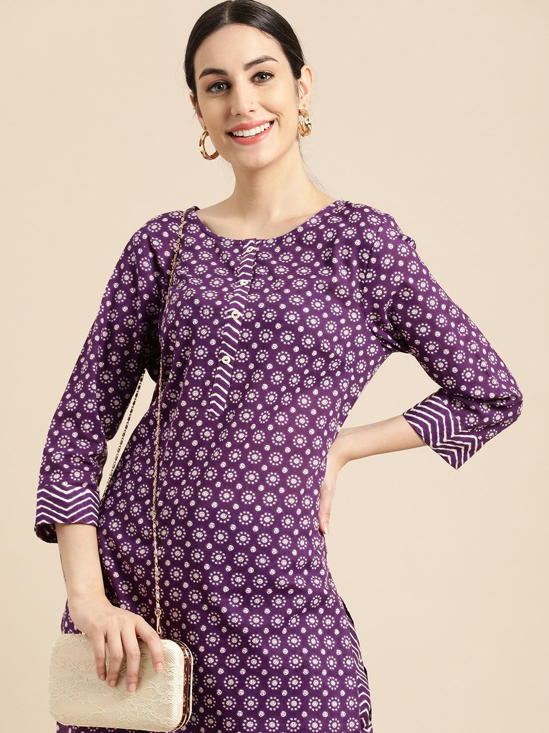 Anouk Women Purple Ethnic Motifs Pure Cotton Printed Kurta Price in India