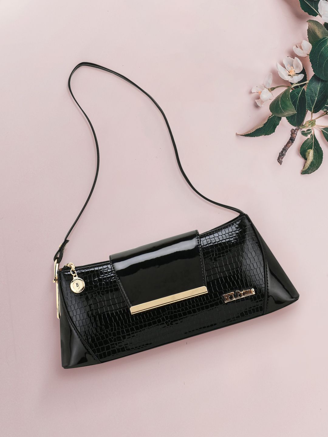 WOMEN MARKS Black Animal Textured PU Structured Sling Bag Price in India
