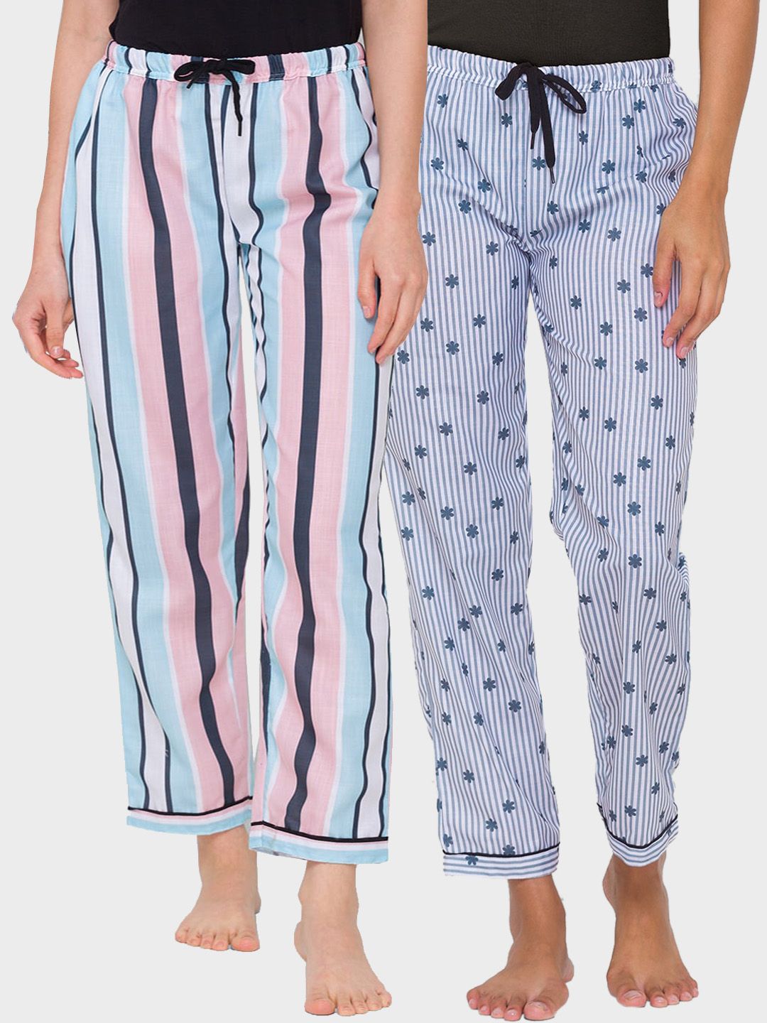 FashionRack Women Pack of 2 Blue & Pink Lounge Pants Price in India