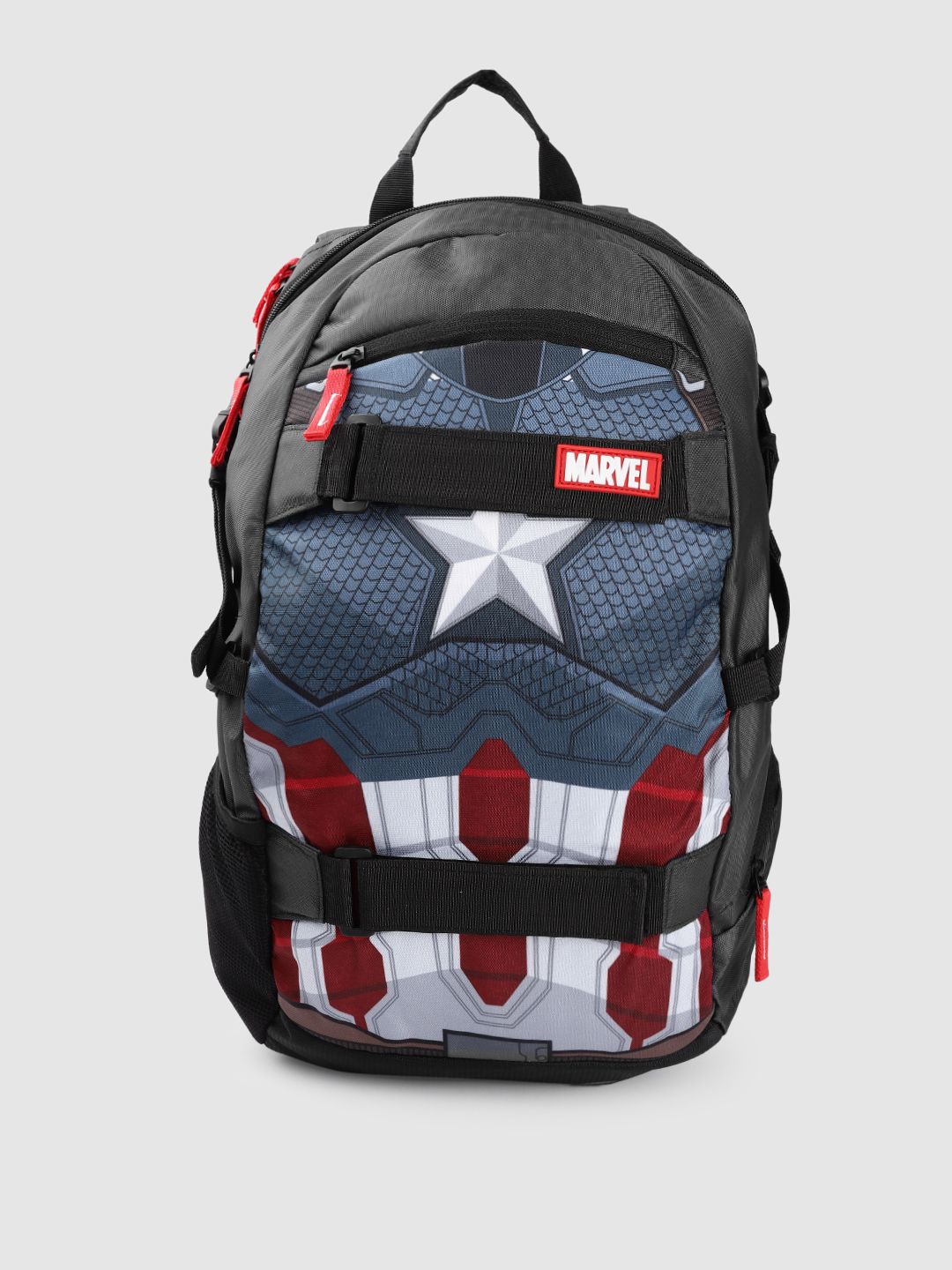 Kook N Keech Marvel Unisex Black & Navy Blue Captain America Star Print Backpack Price in India