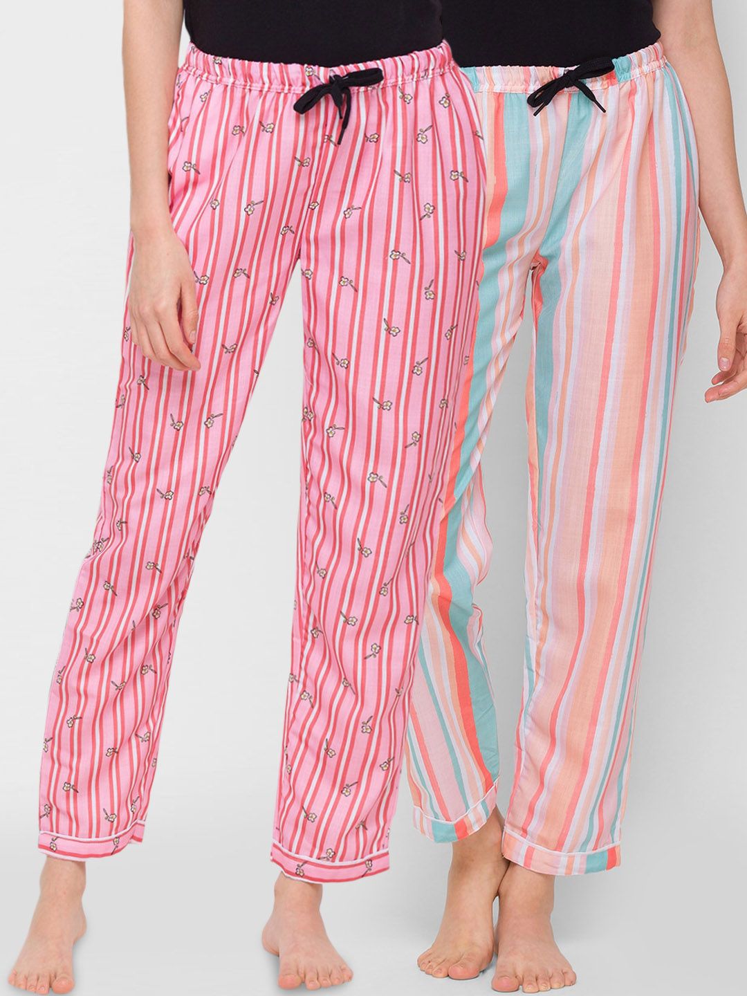 FashionRack Women Pack of 2 Pink Striped Lounge Pants Price in India