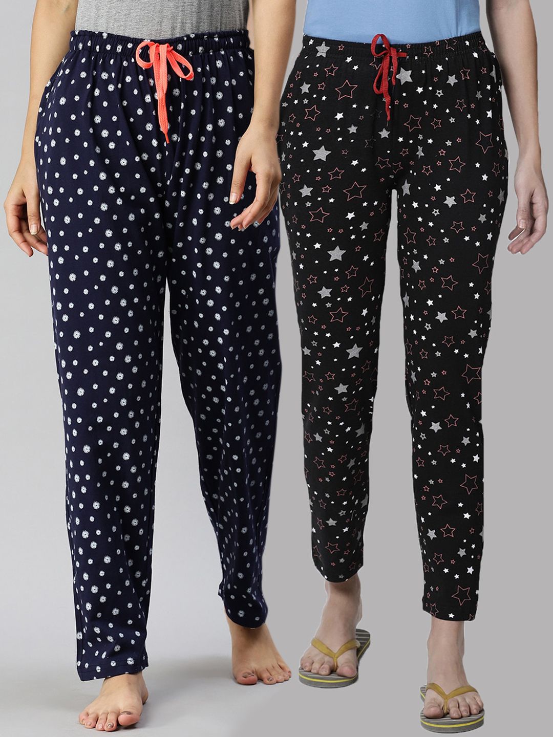 Kryptic Women Black Pack Of 2 Printed Pure Cotton Lounge Pants Price in India