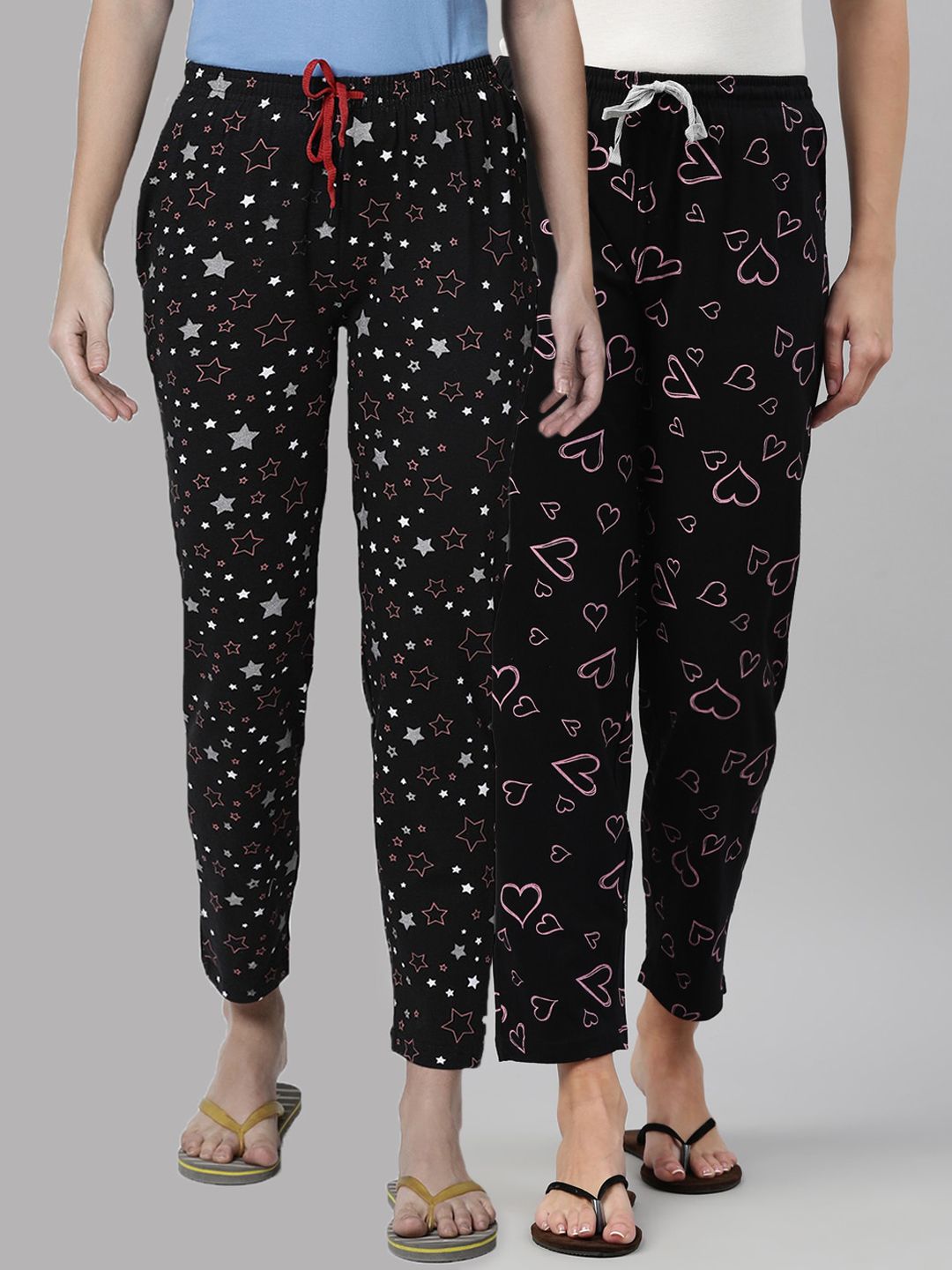 Kryptic Women Black Pack Of 2 Printed Pure Cotton Lounge Pants Price in India