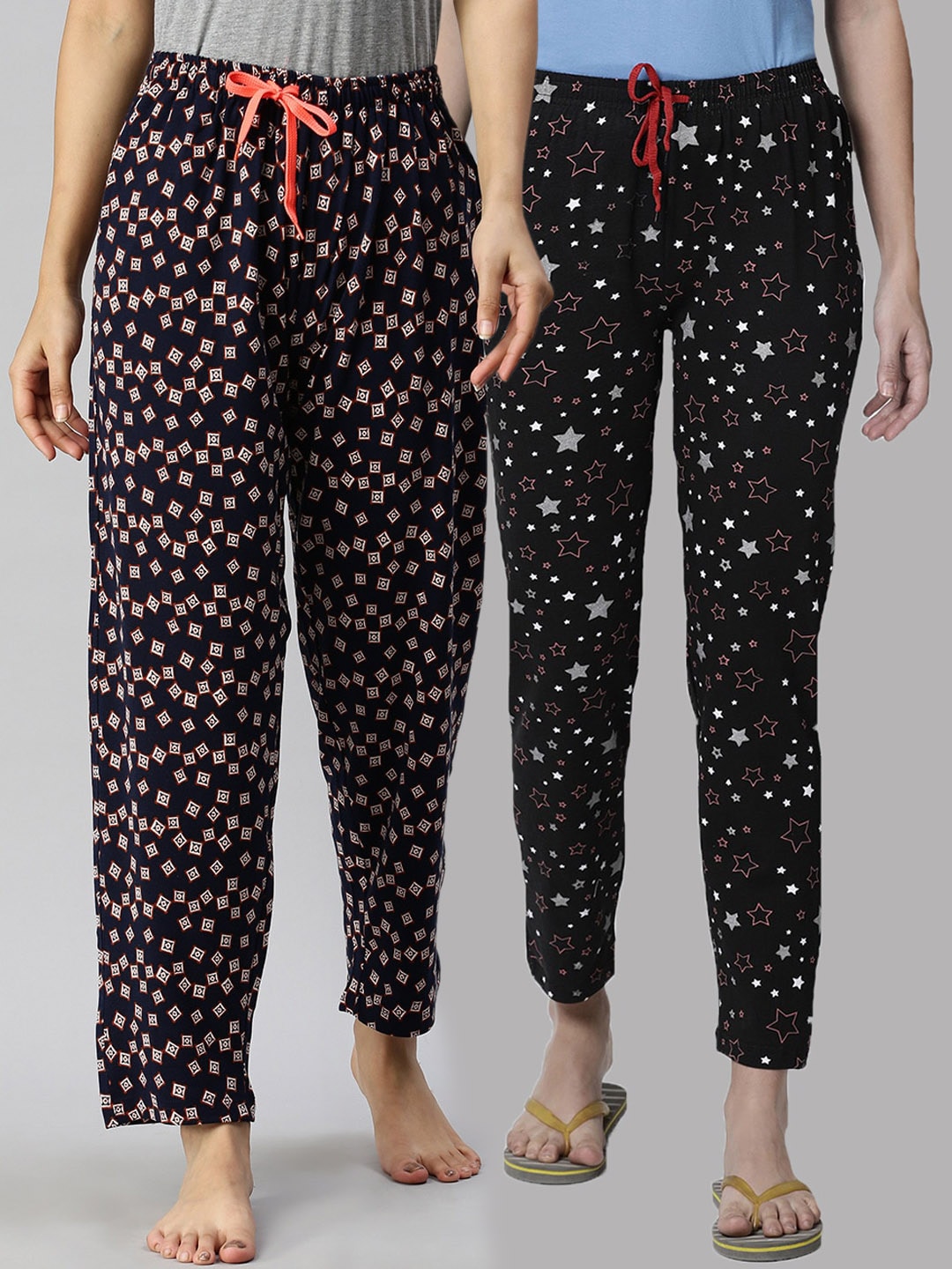 Kryptic Women Black Pack Of 2 Printed Pure Cotton Pyjamas Price in India