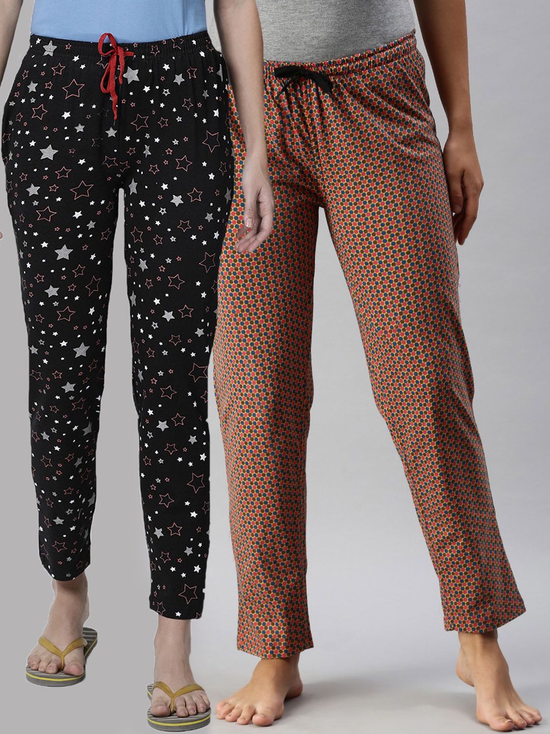 Kryptic Women Pack Of 2 Printed Pure Cotton Lounge Pants Price in India