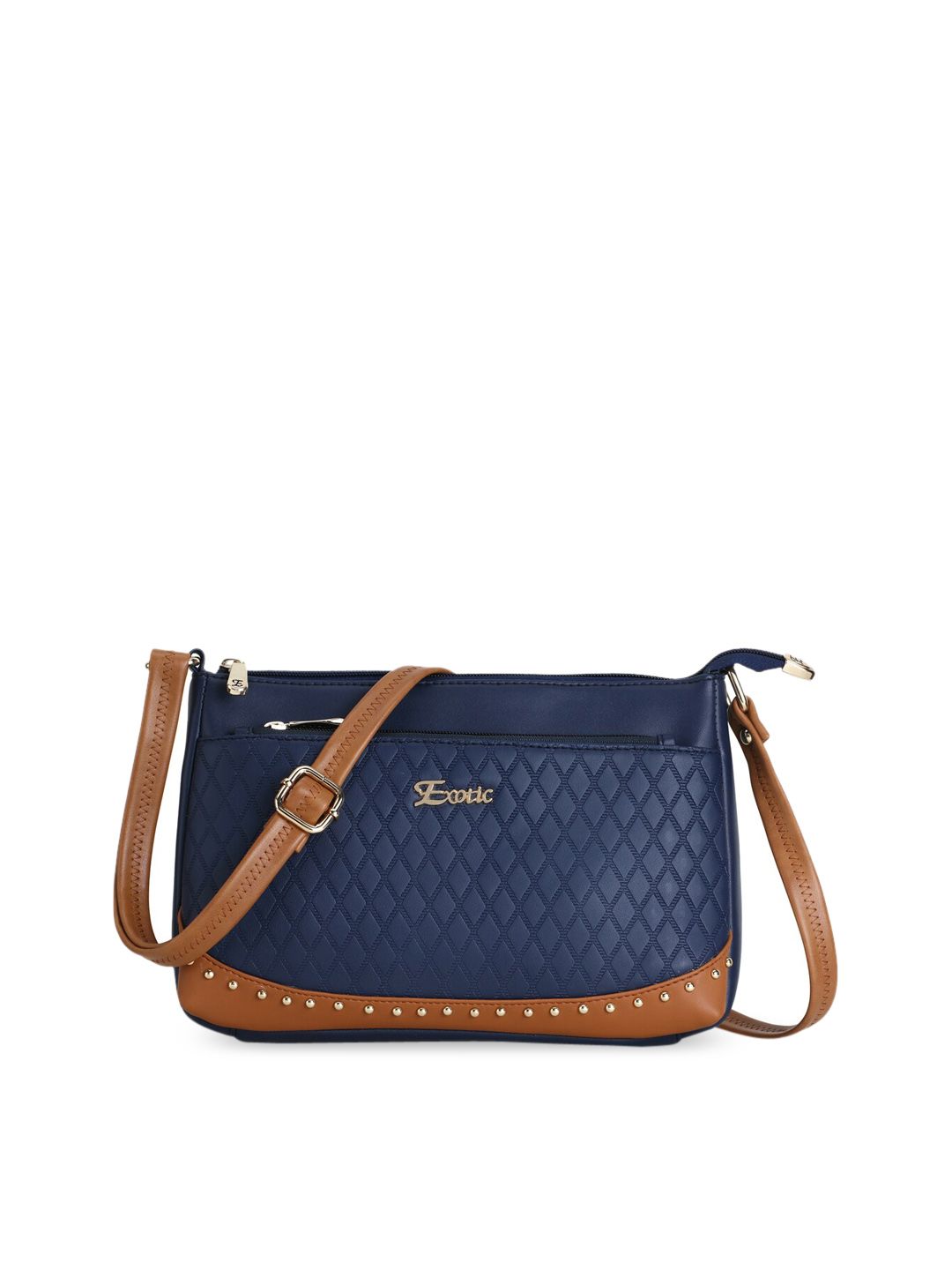 Exotic Blue Colourblocked PU Sling Bag with Quilted Price in India