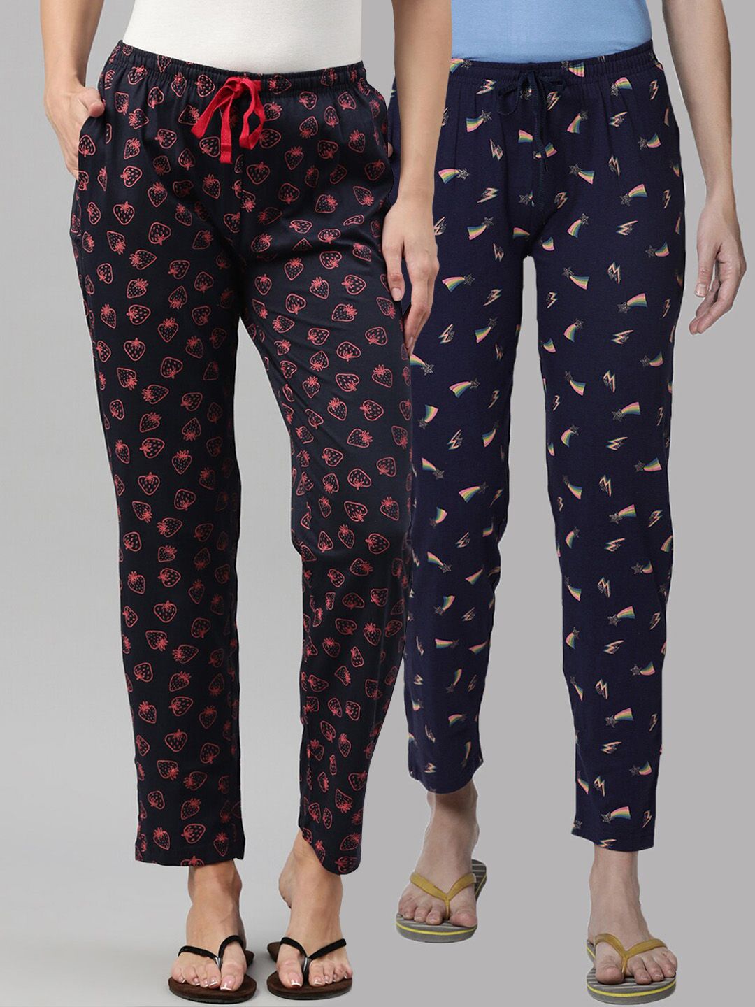 Kryptic Women Navy Blue Pack of 2 Printed Cotton Lounge Pants Price in India