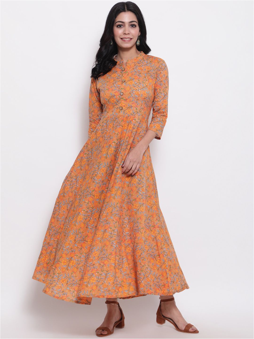 GLAM ROOTS Women Yellow Floral Maxi Dress Price in India