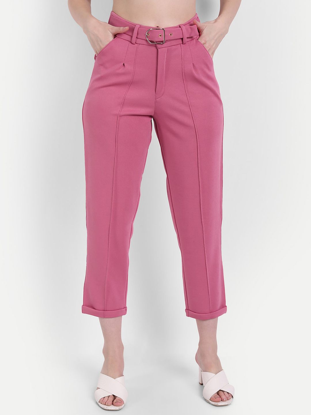 BROADSTAR Women Rose Straight Fit High-Rise Non Iron Trousers Price in India