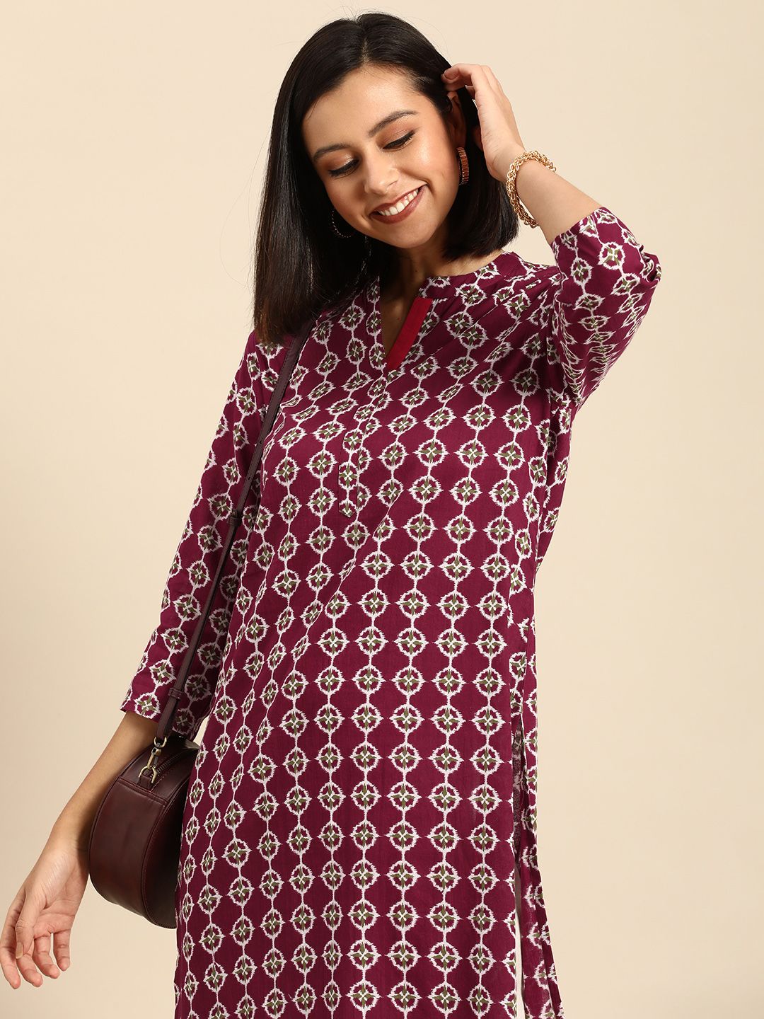 Anouk Women Maroon Ethnic Motifs Printed Kurta Price in India