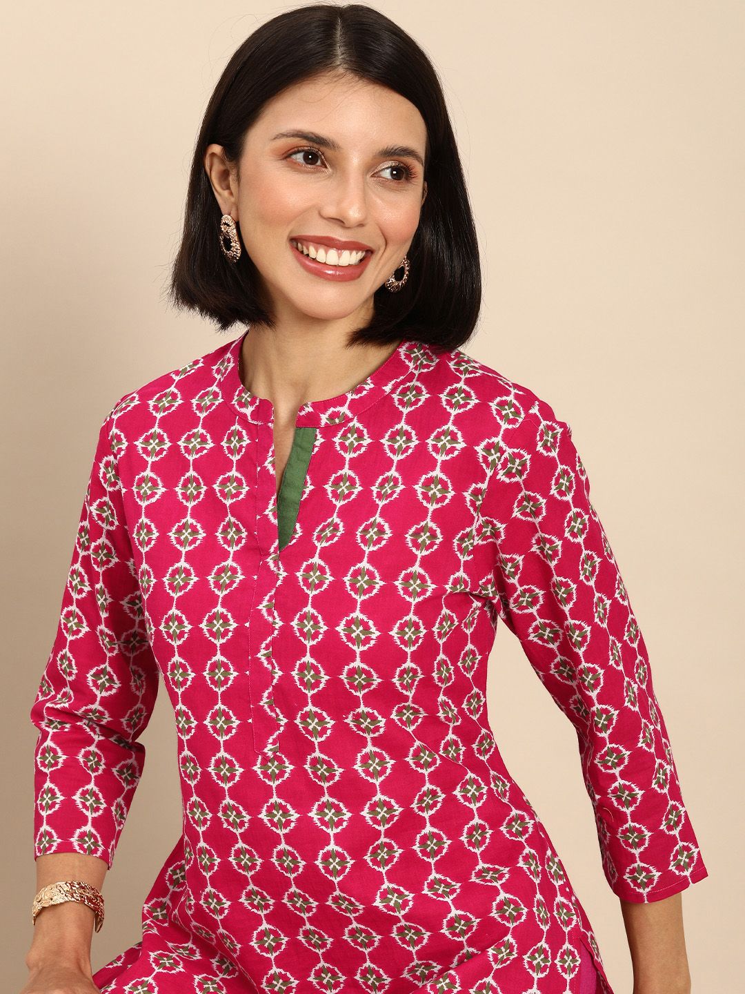 Anouk Women Pink & White Ethnic Motifs Printed Kurta Price in India