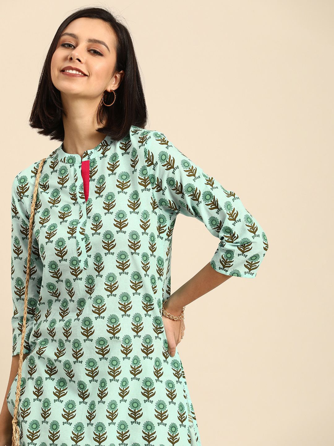 Anouk Women Blue & Multicoloured Floral Printed Floral Kurta Price in India