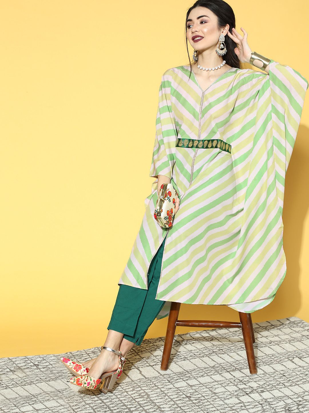 Ahalyaa Gorgeous Green Crepe Kaftan Kurta Price in India