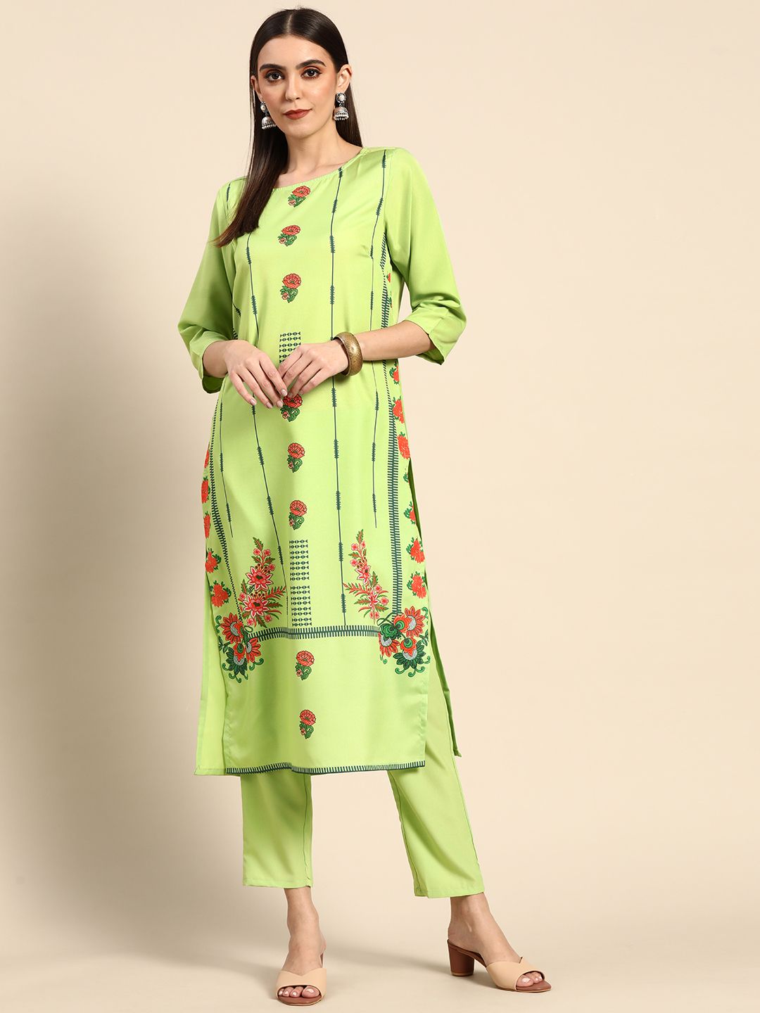 Anouk Women Green Ethnic Motifs Printed Kurta with Trousers Price in India