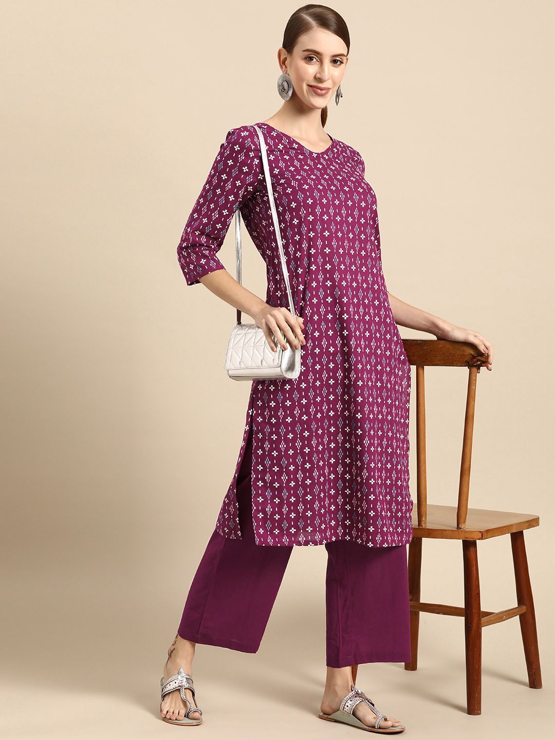 Anouk Women Purple Printed Pure Cotton Kurta with Trousers Price in India