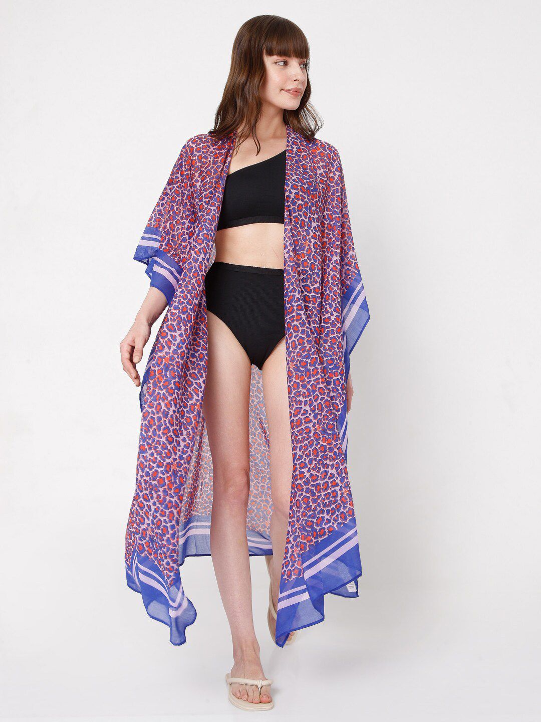 Vero Moda Women Blue & Purple Printed Longline Bohemian Shrug Price in India