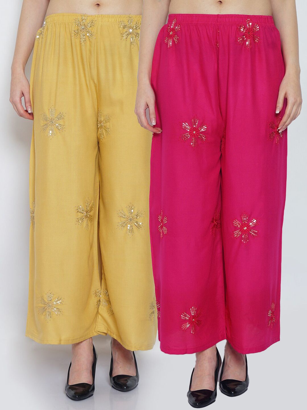 Jinfo Women Pack of 2 Floral Embellished Flared Ethnic Palazzos Price in India