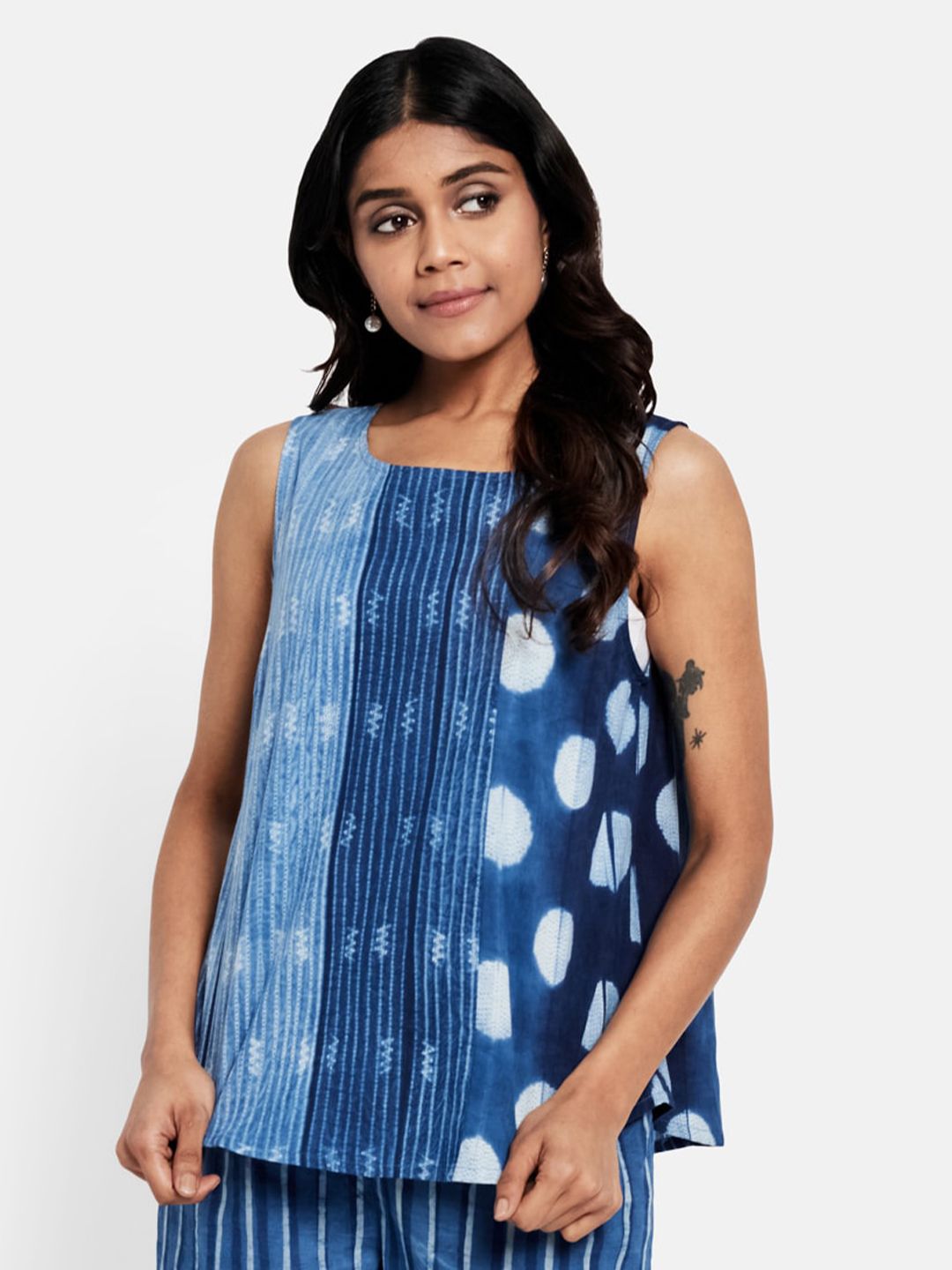 Fabindia Navy Blue Cotton Shibori Printed Top Price in India
