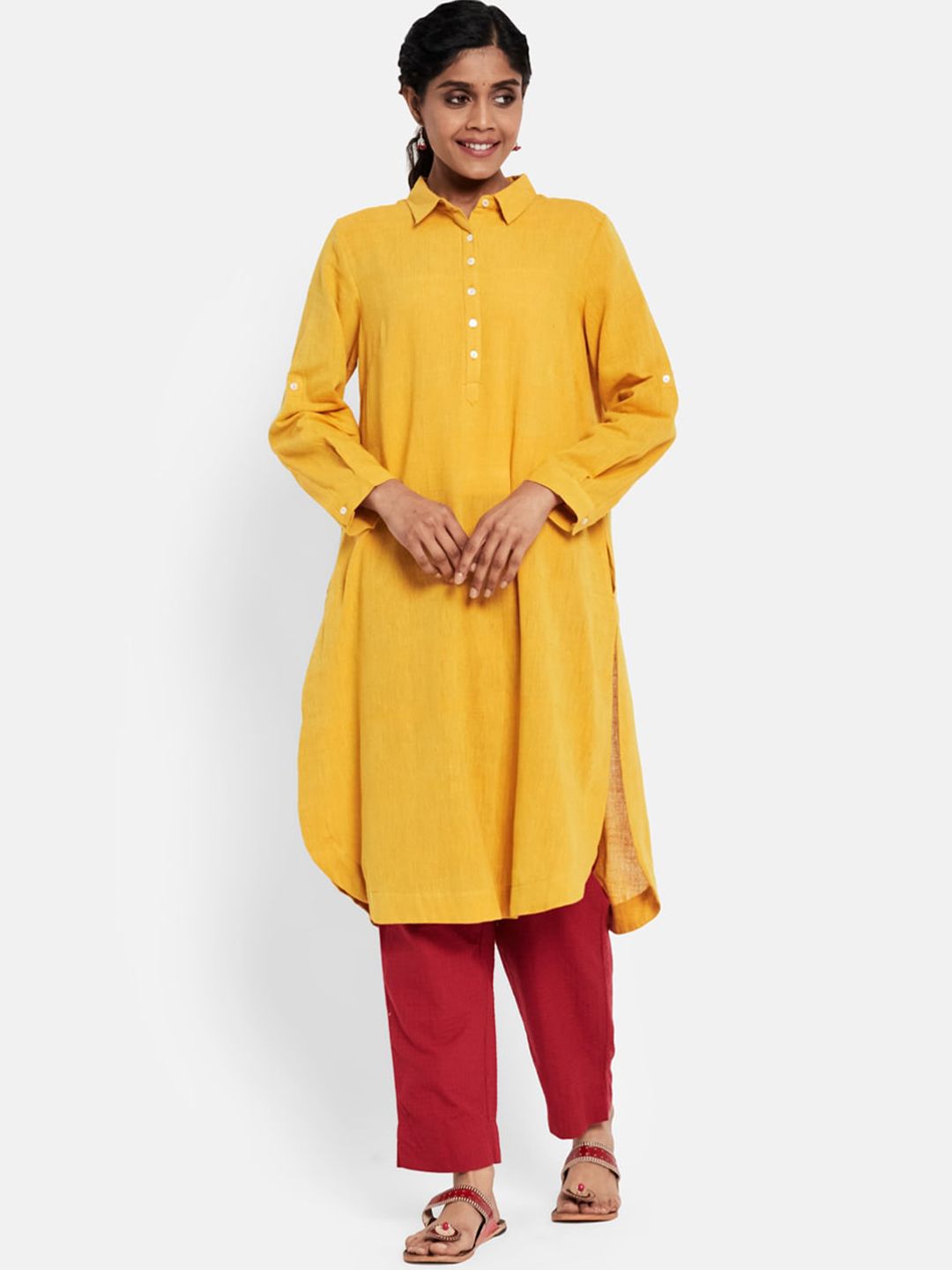 Fabindia Women Yellow Pathani Kurta Price in India