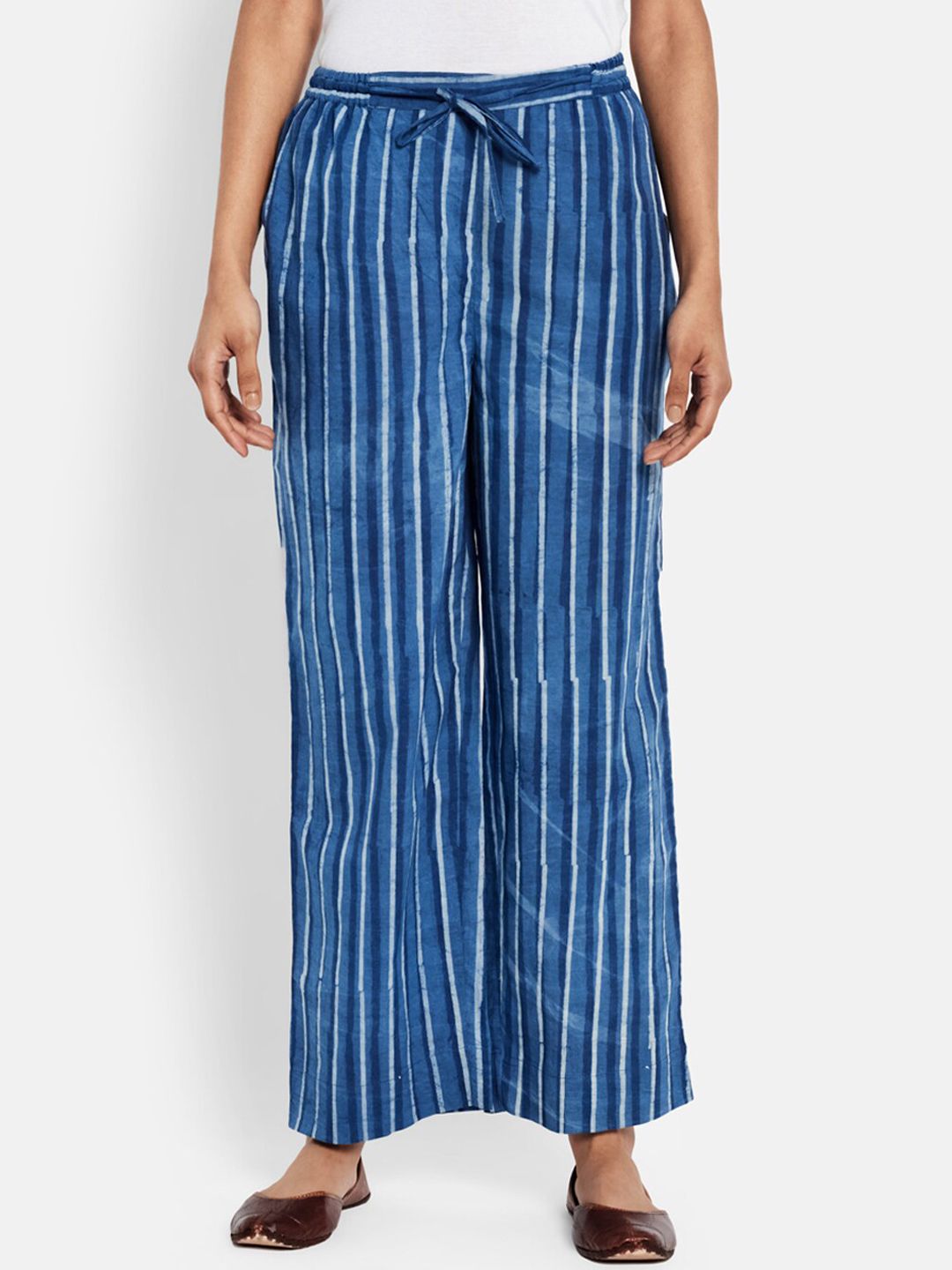 Fabindia Women Blue Striped Relaxed Trousers Price in India