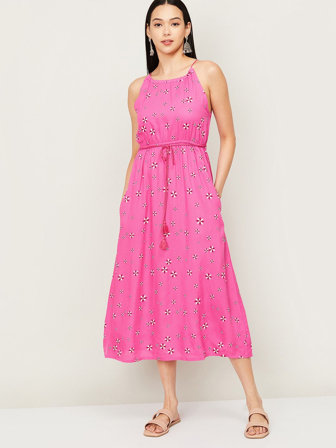 Colour Me by Melange Pink A-Line Midi Dress Price in India