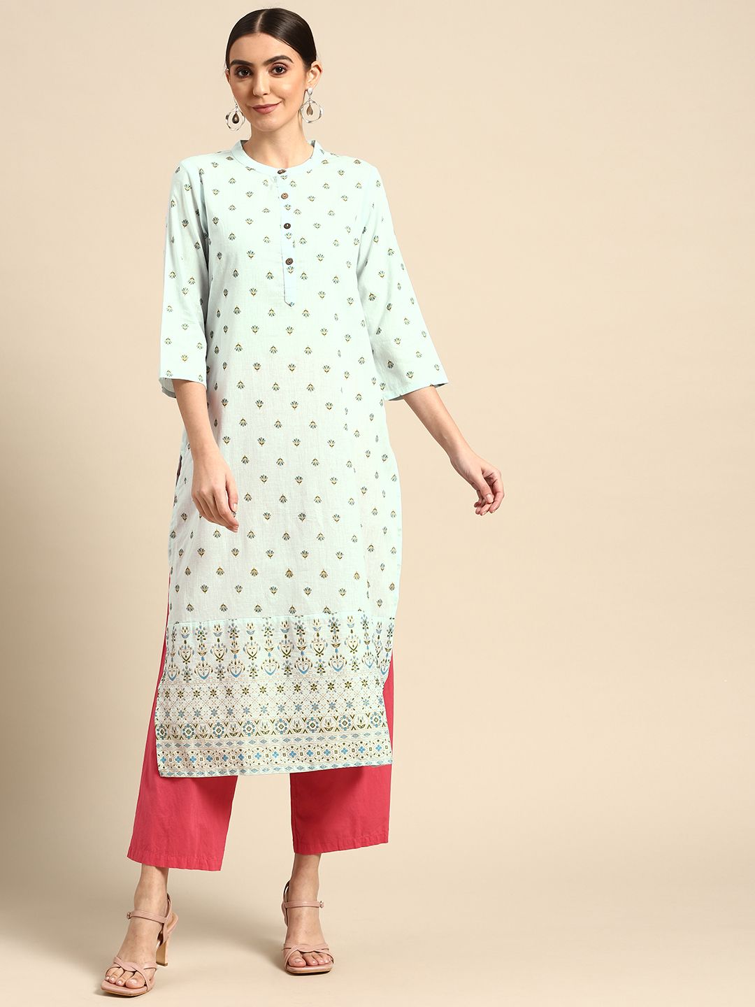 Anouk Women Blue Pure Cotton Ethnic Motifs Printed Kurta Price in India