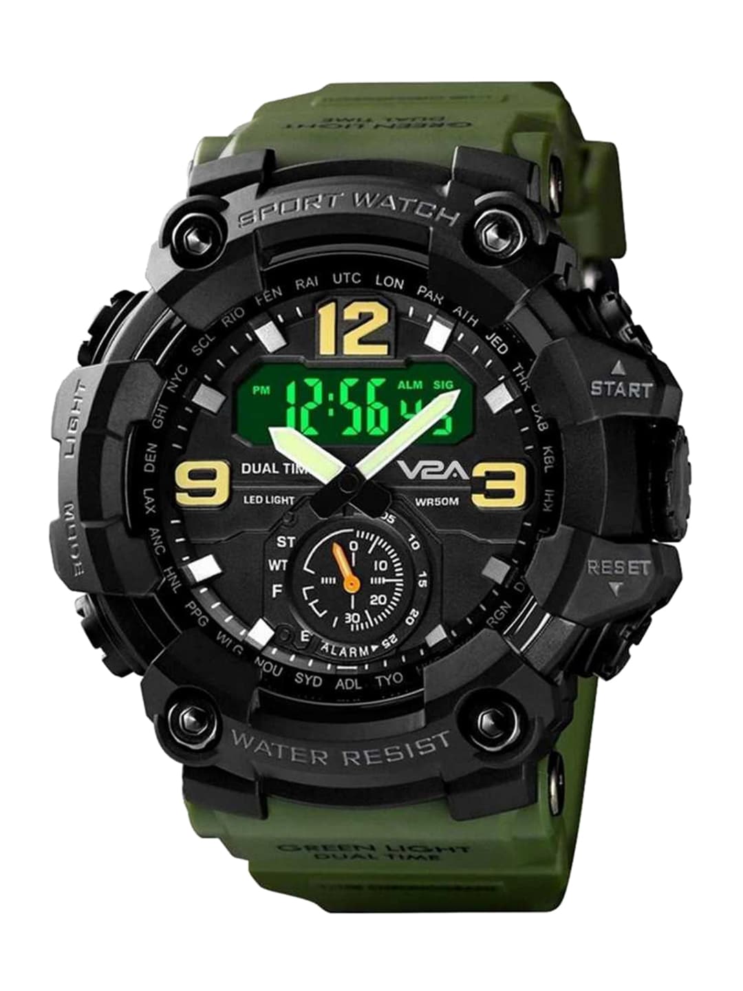 V2A Men Green Dial & Green Straps Analogue & Digital Multi Function Watch V2A-1637-Green